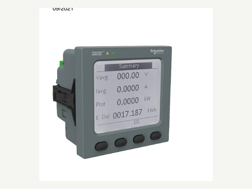 EasyLogic DM2500 施耐德三相電力儀表實物圖，已通過 ThinkLink EdgeBus 對接