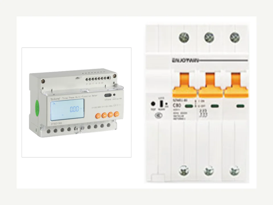 yq01 三相電錶與單相斷路器組合實物圖，已通過 ThinkLink EdgeBus 對接