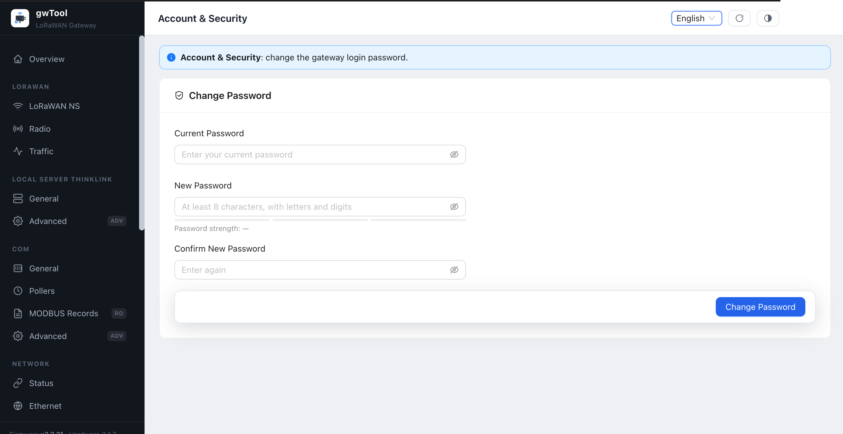 GD7 English Account and Security page