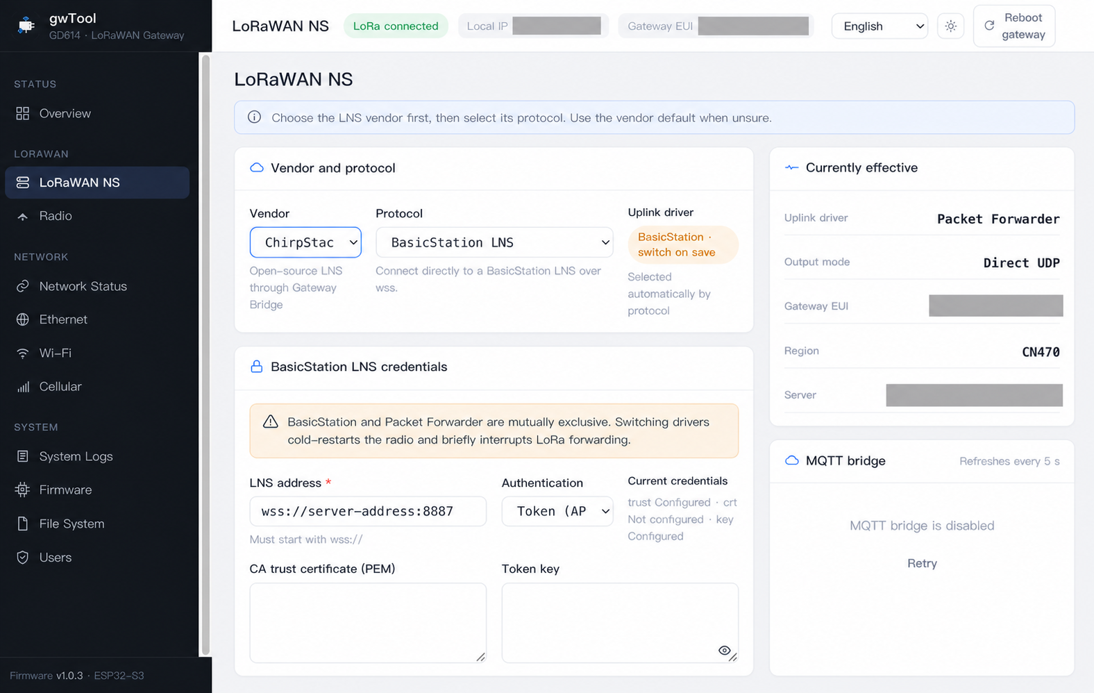 gwTool6 English ChirpStack BasicStation LNS example