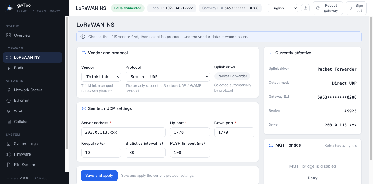 GD6 English LNS Settings example