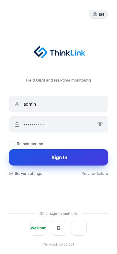 ThinkLink APP sign-in screen