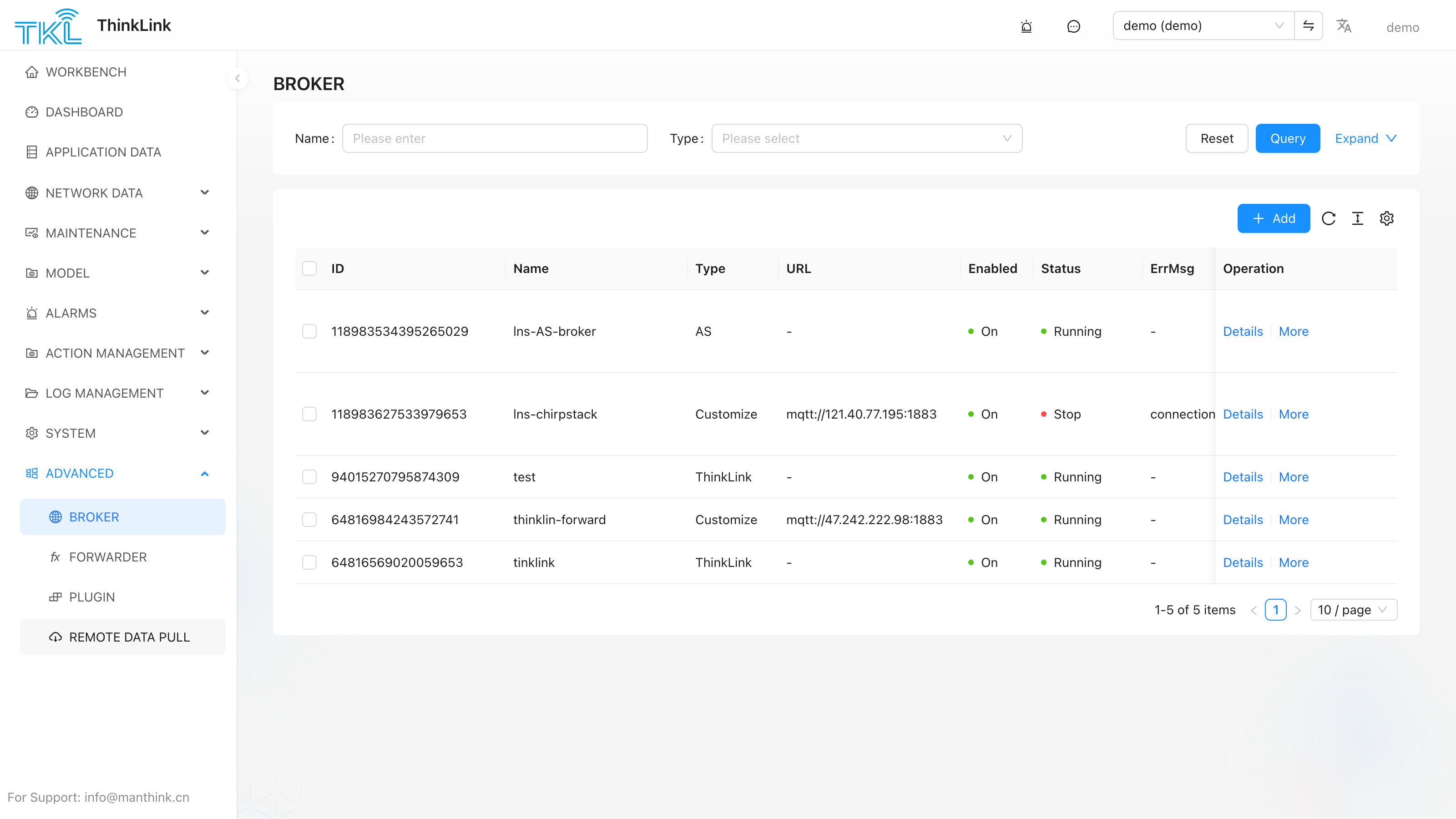 Broker management page