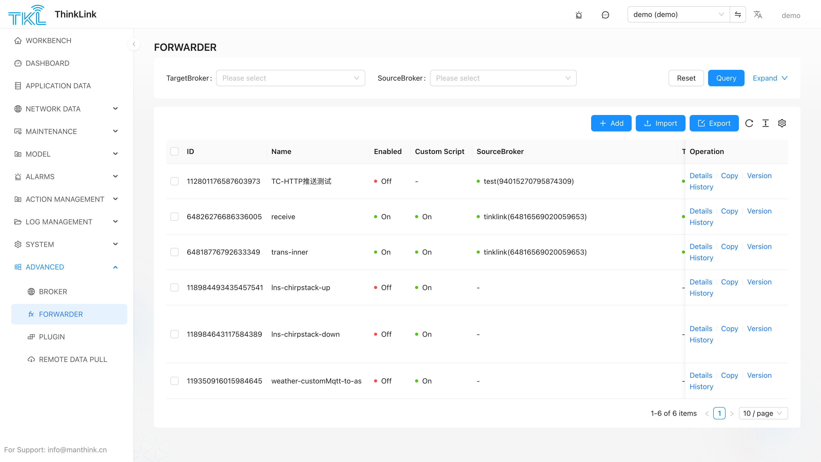Forwarder rules page