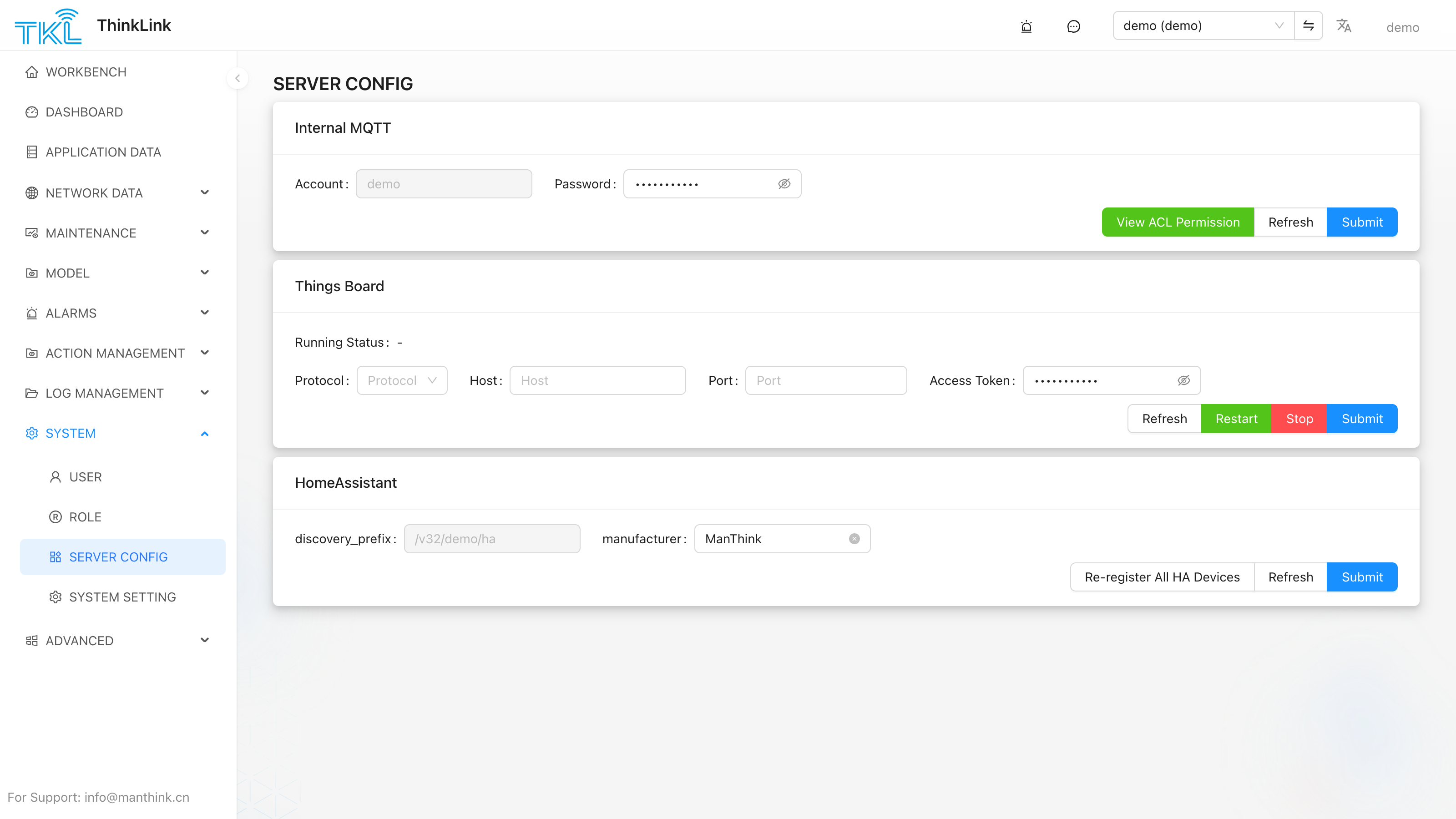 Server Configuration page