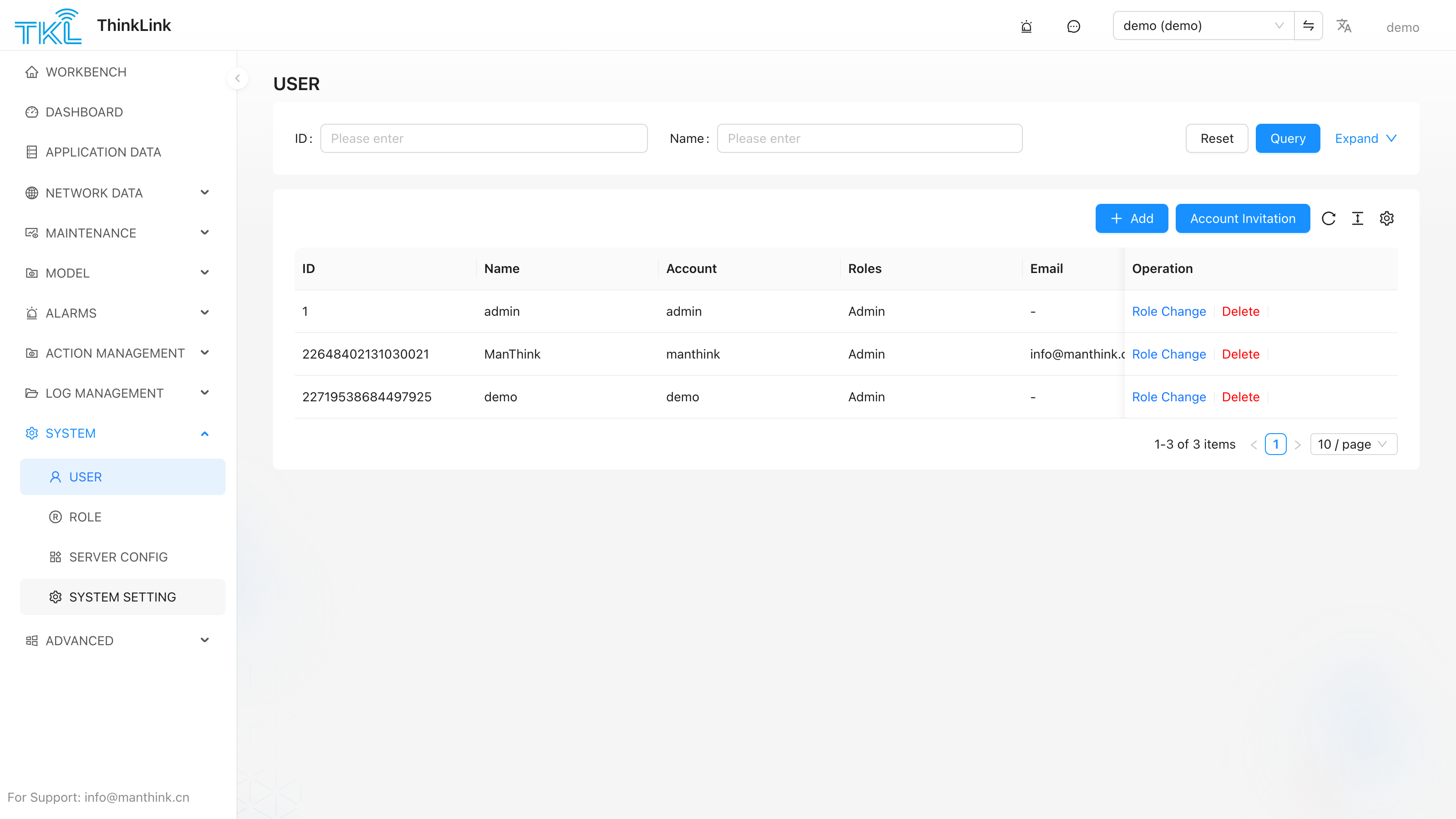 User Management page