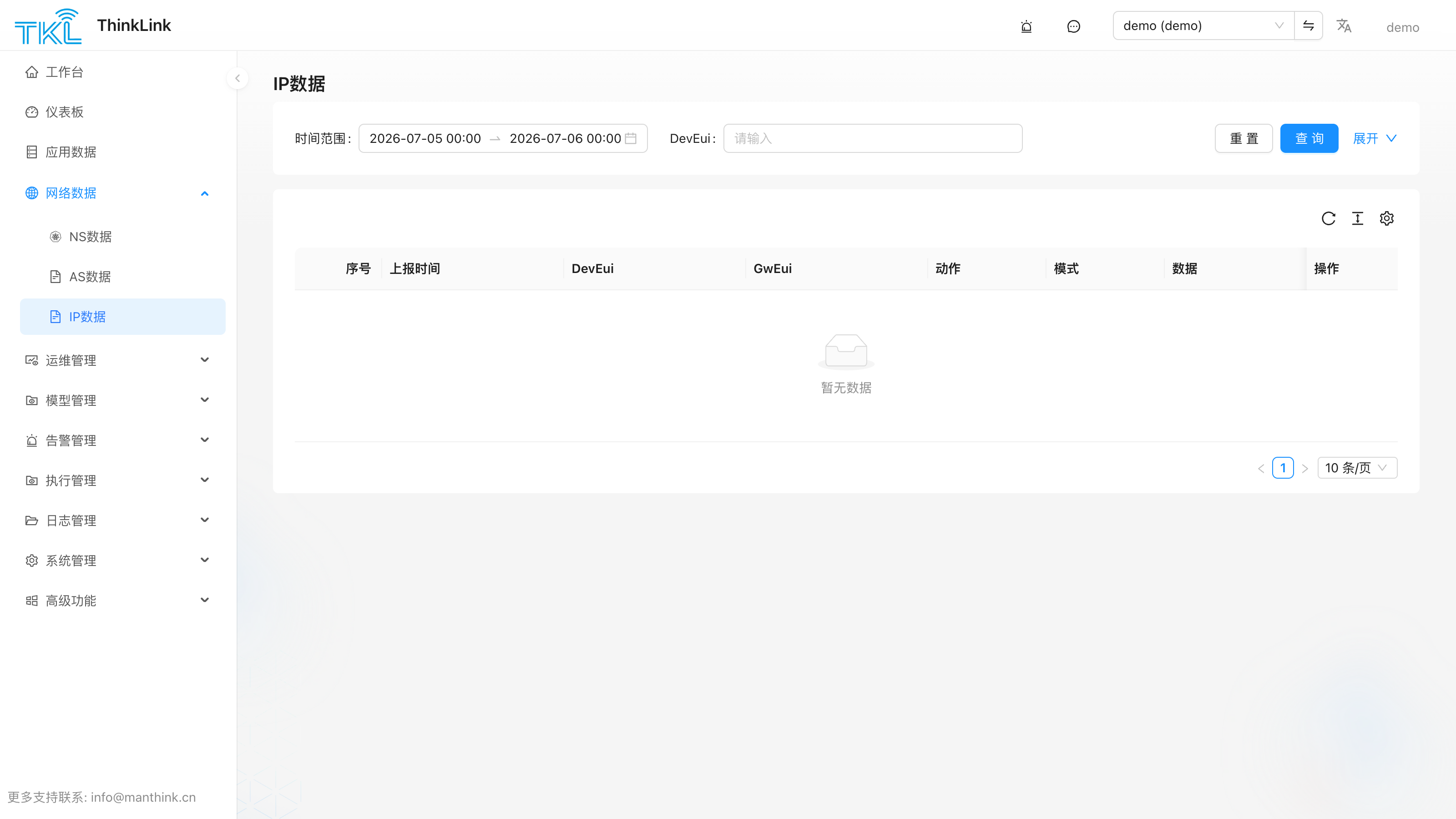 IP 数据页面：串口网关透传数据